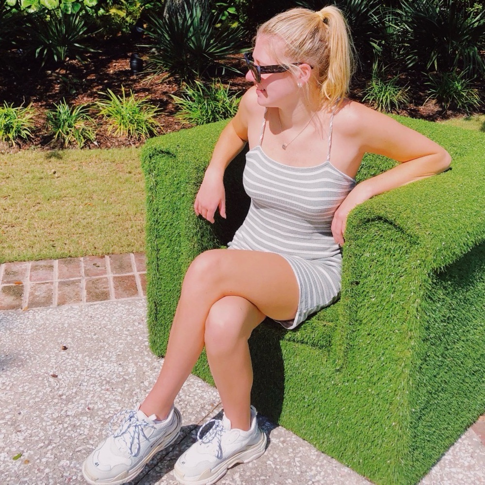 Forever 21 Green and White Striped Dress